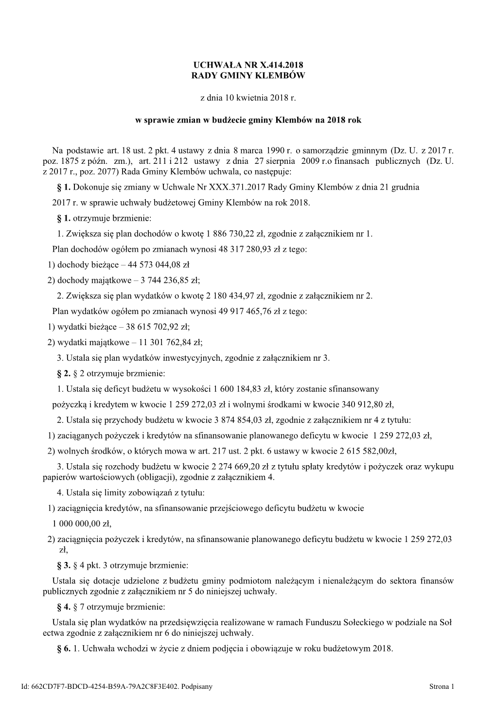 Uchwala Nr X.414.2018 Z Dnia 10 Kwietnia 2018 R