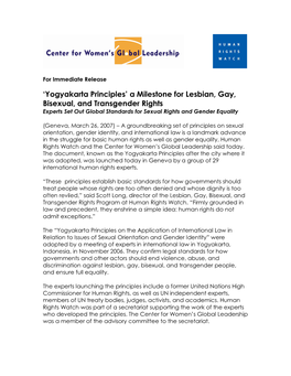 'Yogyakarta Principles' a Milestone for Lesbian, Gay, Bisexual, and Transgender Rights