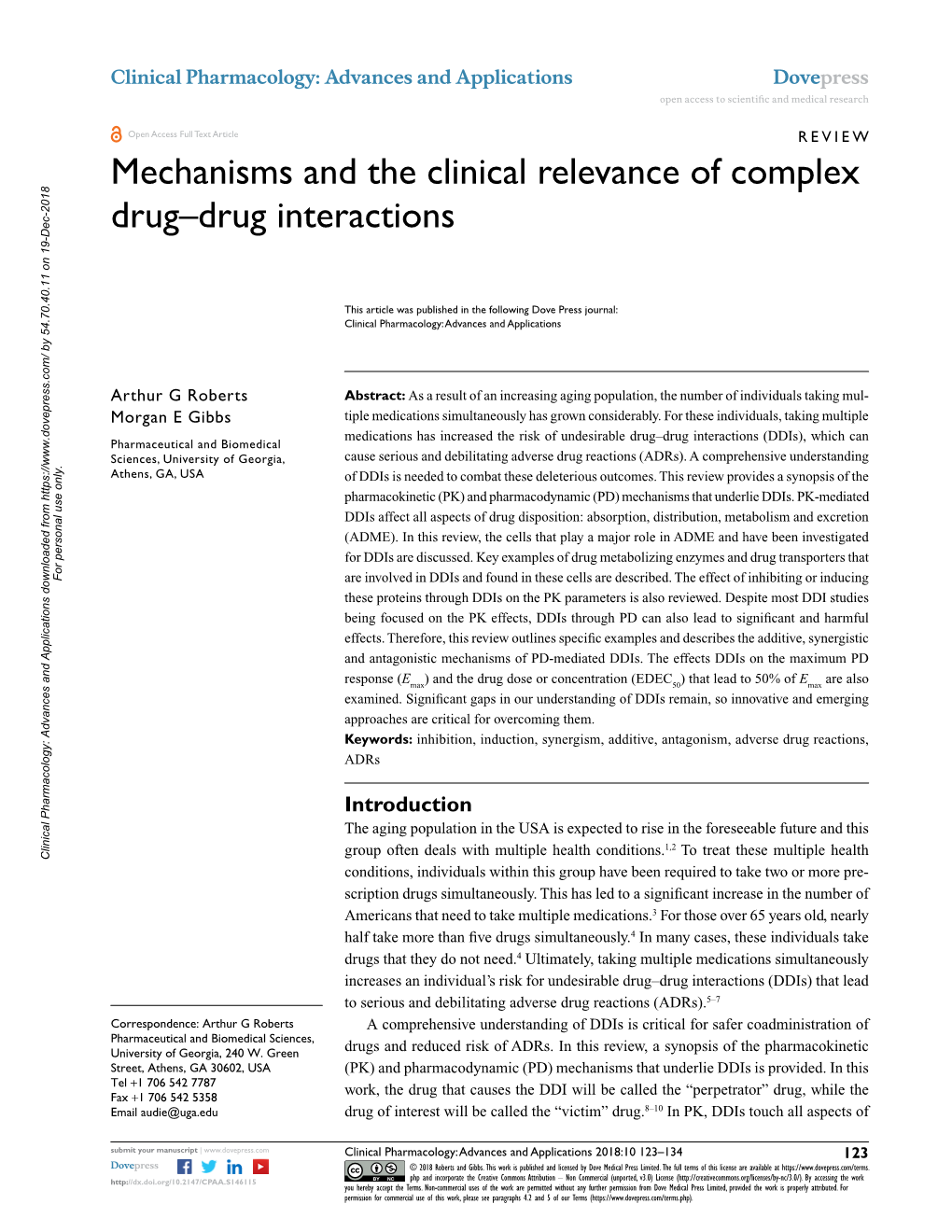 Mechanisms and the Clinical Relevance of Complex Drug–Drug Interactions