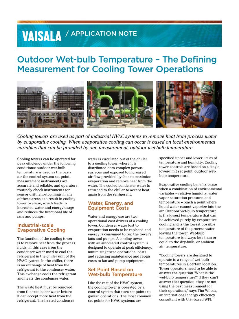 Outdoor Wet-Bulb Temperature – the Defining Measurement for Cooling Tower Operations