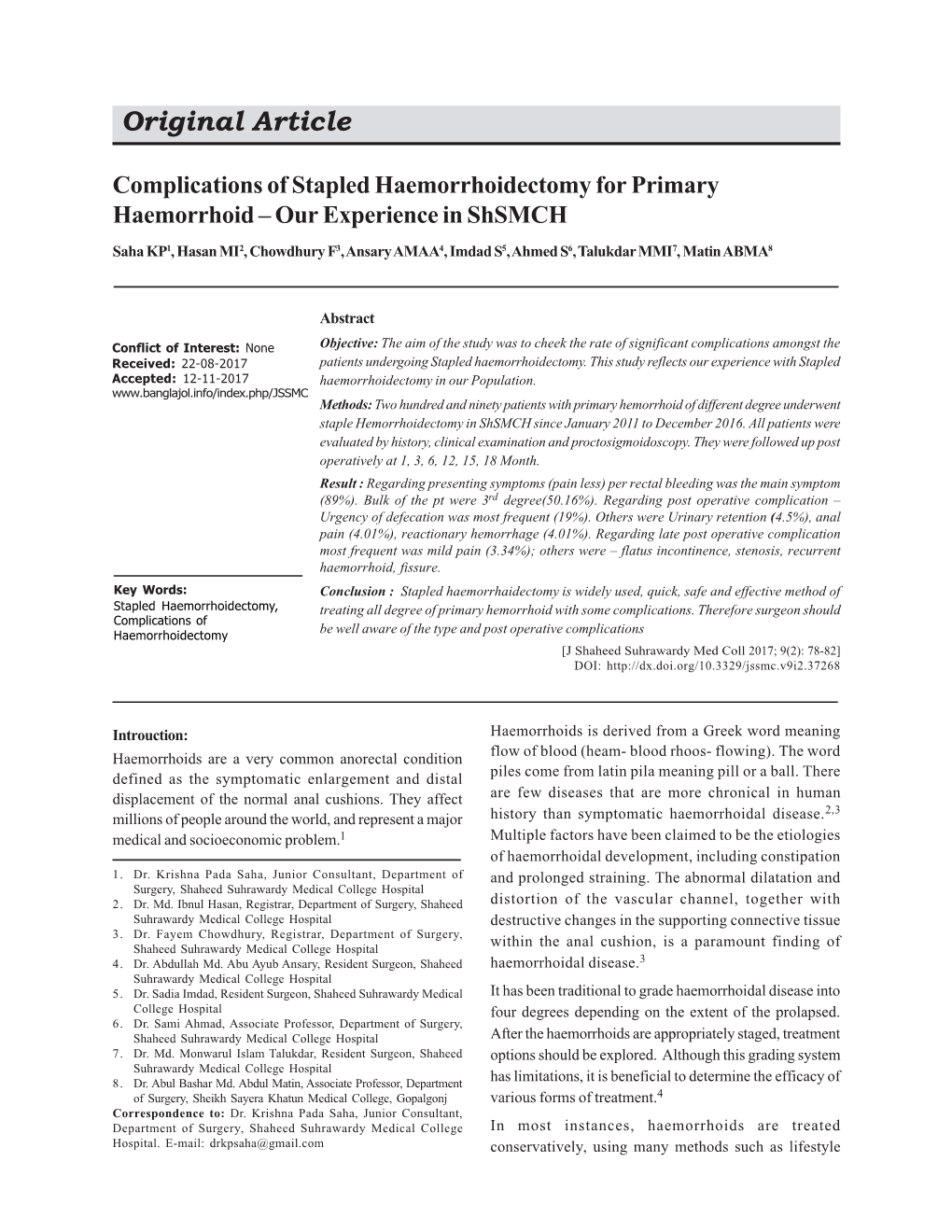 Complications of Stapled Haemorrhoidectomy for Primary Haemorrhoid – Our Experience in Shsmch