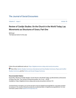 Review of Cardijn Studies: on the Church in the World Today; Lay Movements As Structures of Grace, Part One