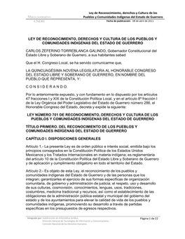 Ley De Reconocimiento, Derechos Y Cultura De Los Pueblos Y Comunidades Indigenas Del Estado De Guerrero