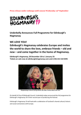 Edinburgh's Hogmanay Celebrates Europe and Invites the World To