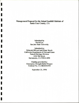 Management Proposal for the Inland Sandhill Habitats of Santa Cruz County, CA