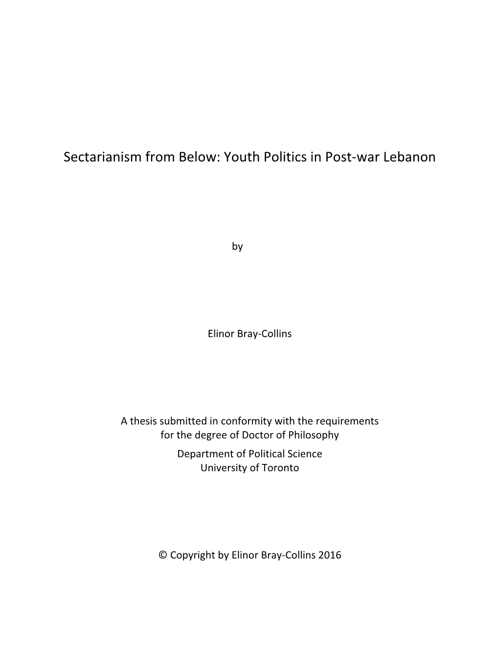 Sectarianism from Below: Youth Politics in Post-War Lebanon