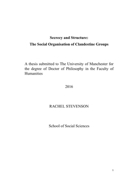 Secrecy and Structure: the Social Organisation of Clandestine Groups