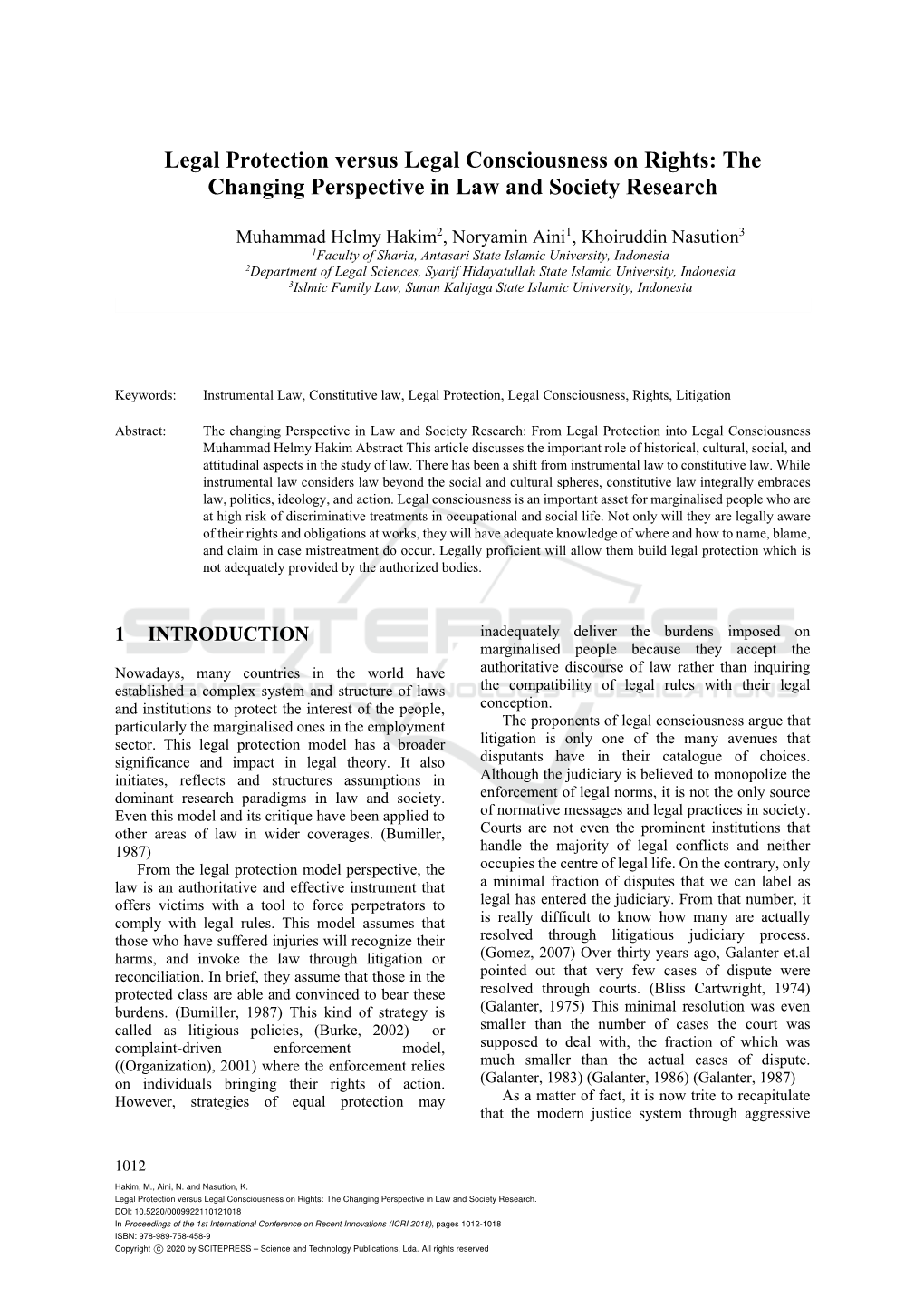 Legal Protection Versus Legal Consciousness on Rights: the Changing Perspective in Law and Society Research