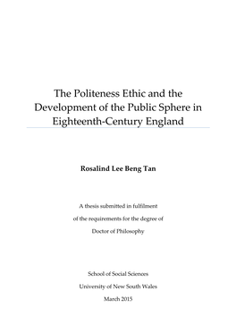 The Politeness Ethic and the Development of the Public Sphere in Eighteenth-Century England
