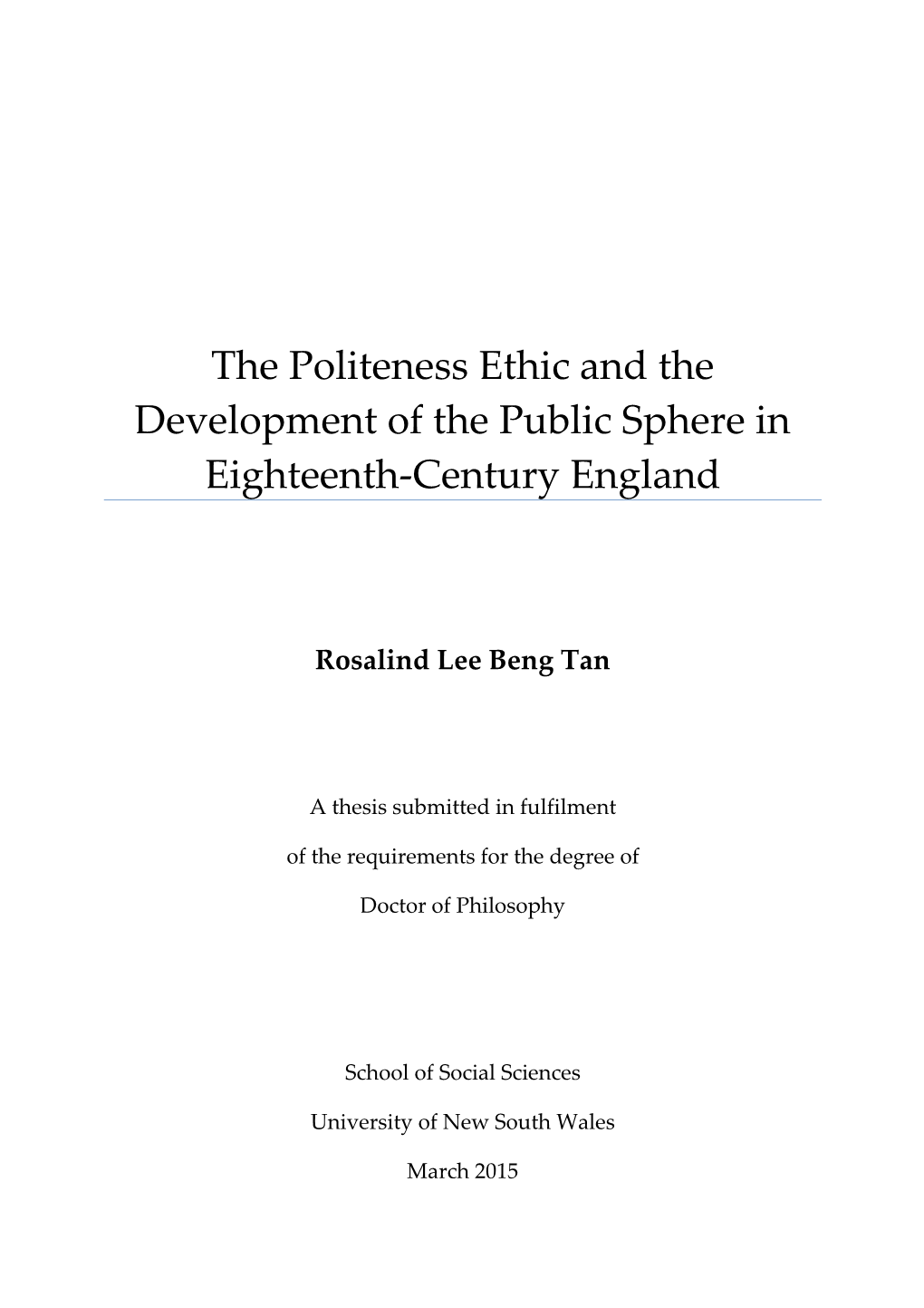 The Politeness Ethic and the Development of the Public Sphere in Eighteenth-Century England