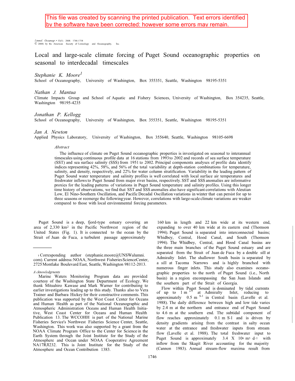 Local and Large-Scale Climate Forcing of Puget Sound Oceanographic Properties on Seasonal to Interdecadal Timescales