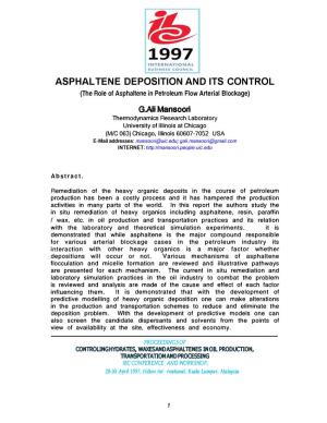 Asphal Tene Deposition and Its Control