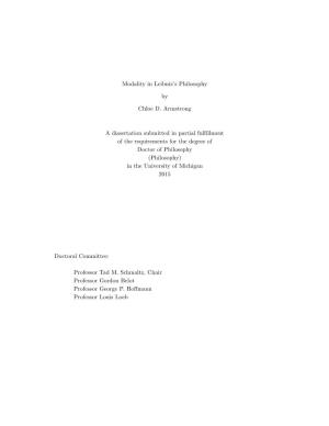 Modality in Leibniz's Philosophy by Chloe D. Armstrong a Dissertation