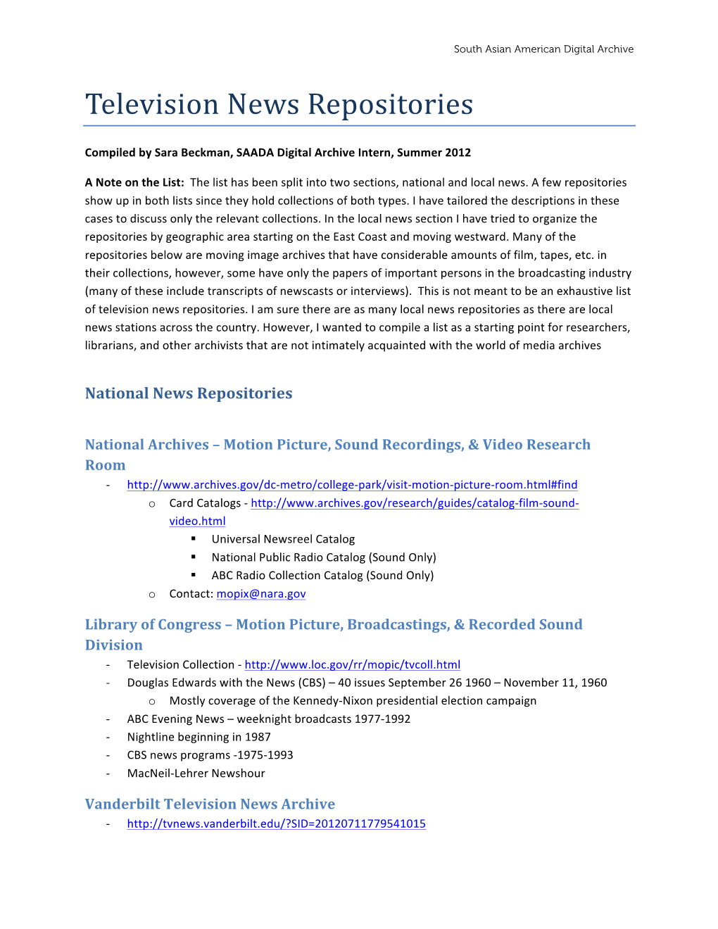 Television News Repositories