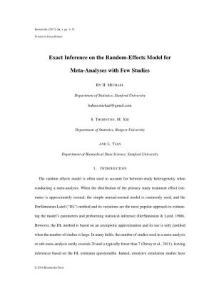 Exact Inference on the Random-Effects Model for Meta-Analyses with Few Studies