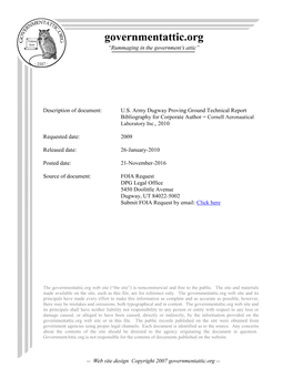 U.S. Army Dugway Proving Ground Technical Report Bibliography for Corporate Author = Cornell Aeronautical Laboratory Inc., 2010