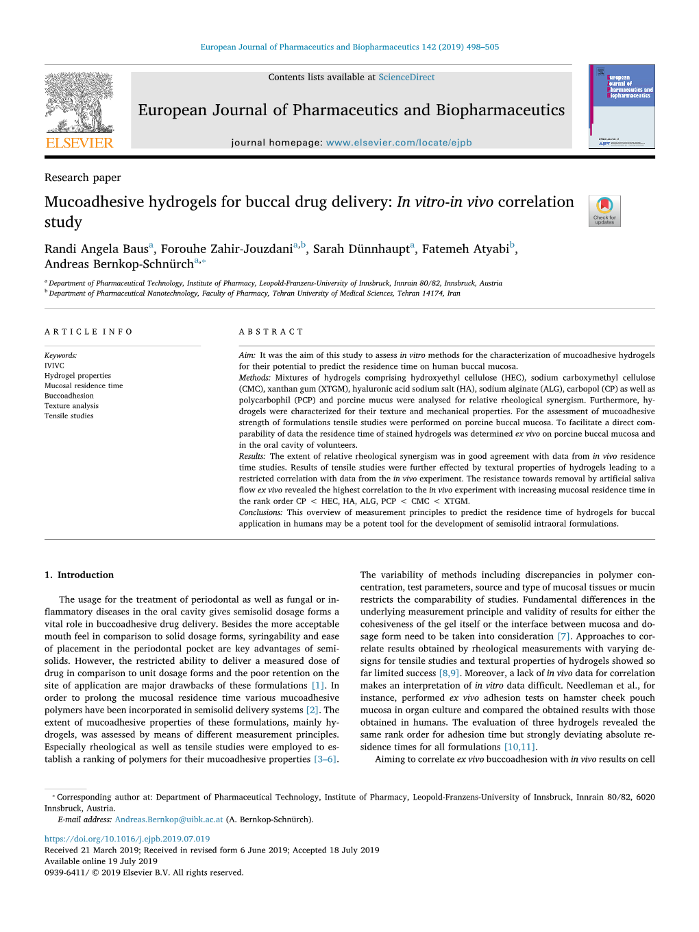 Mucoadhesive Hydrogels for Buccal Drug Delivery in Vitro-In Vivo