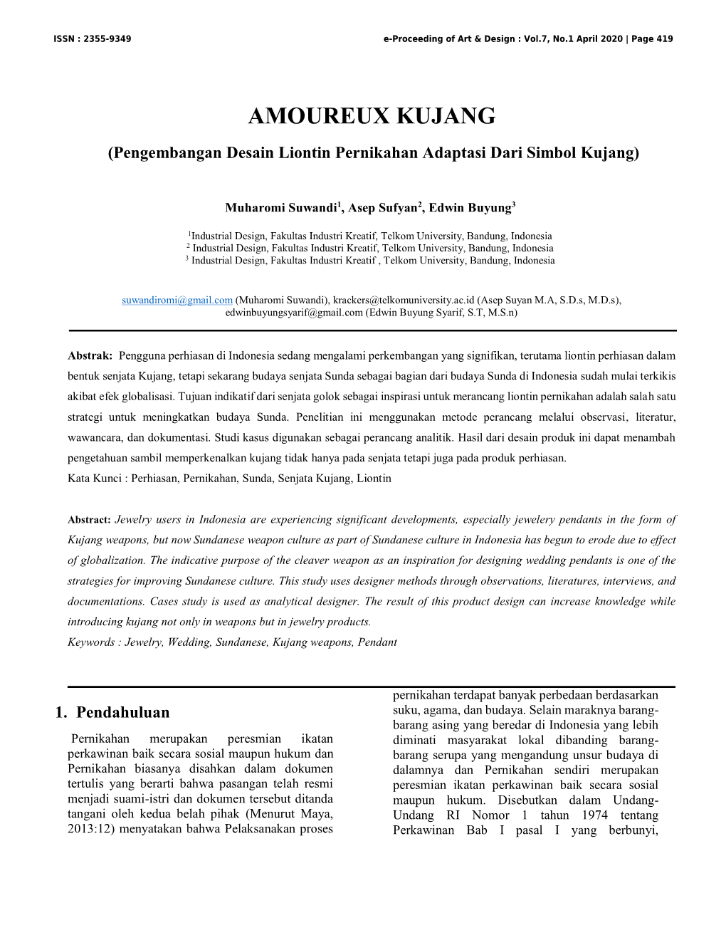 AMOUREUX KUJANG (Pengembangan Desain Liontin Pernikahan Adaptasi Dari Simbol Kujang)