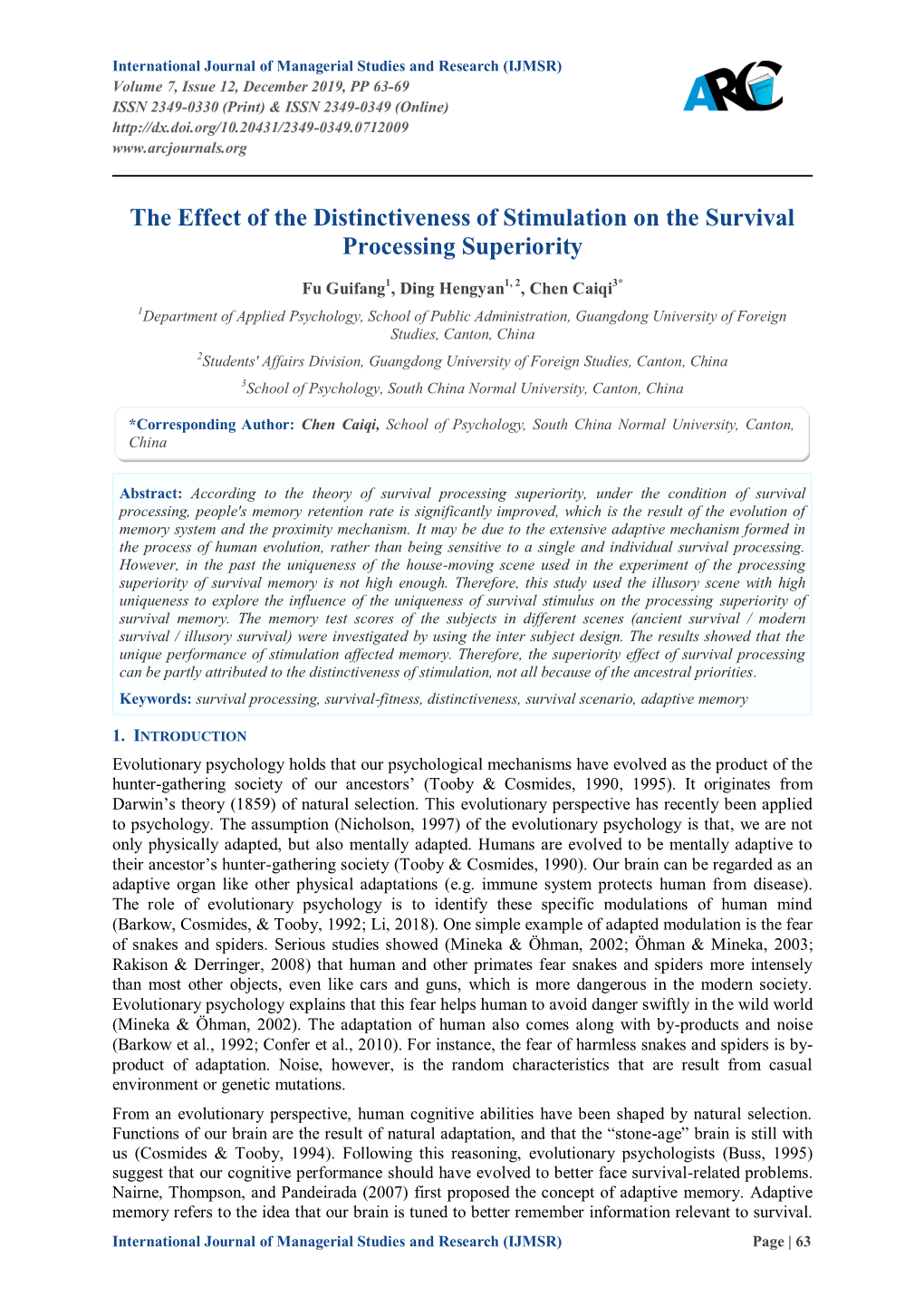 The Effect of the Distinctiveness of Stimulation on the Survival Processing Superiority
