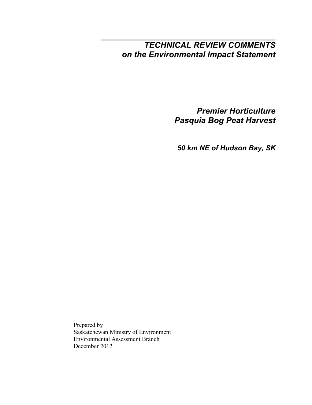 TECHNICAL REVIEW COMMENTS on the Environmental Impact Statement