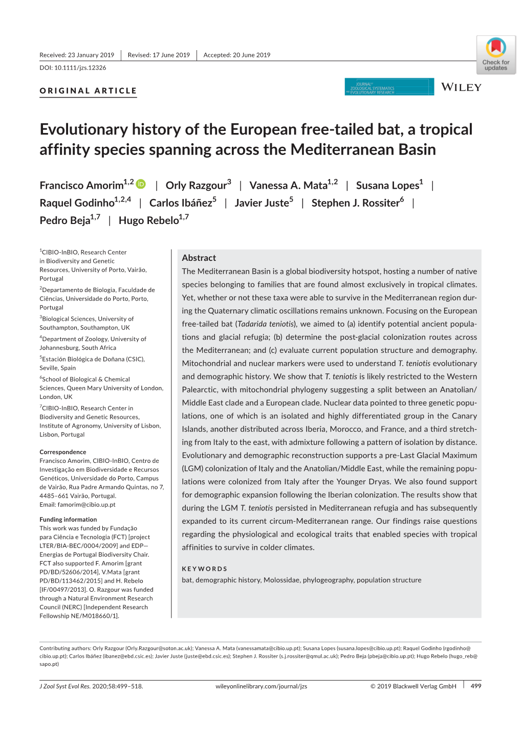 Evolutionary History of the European Free-Tailed Bat, a Tropical Affinity Species Spanning Across the Mediterranean Basin