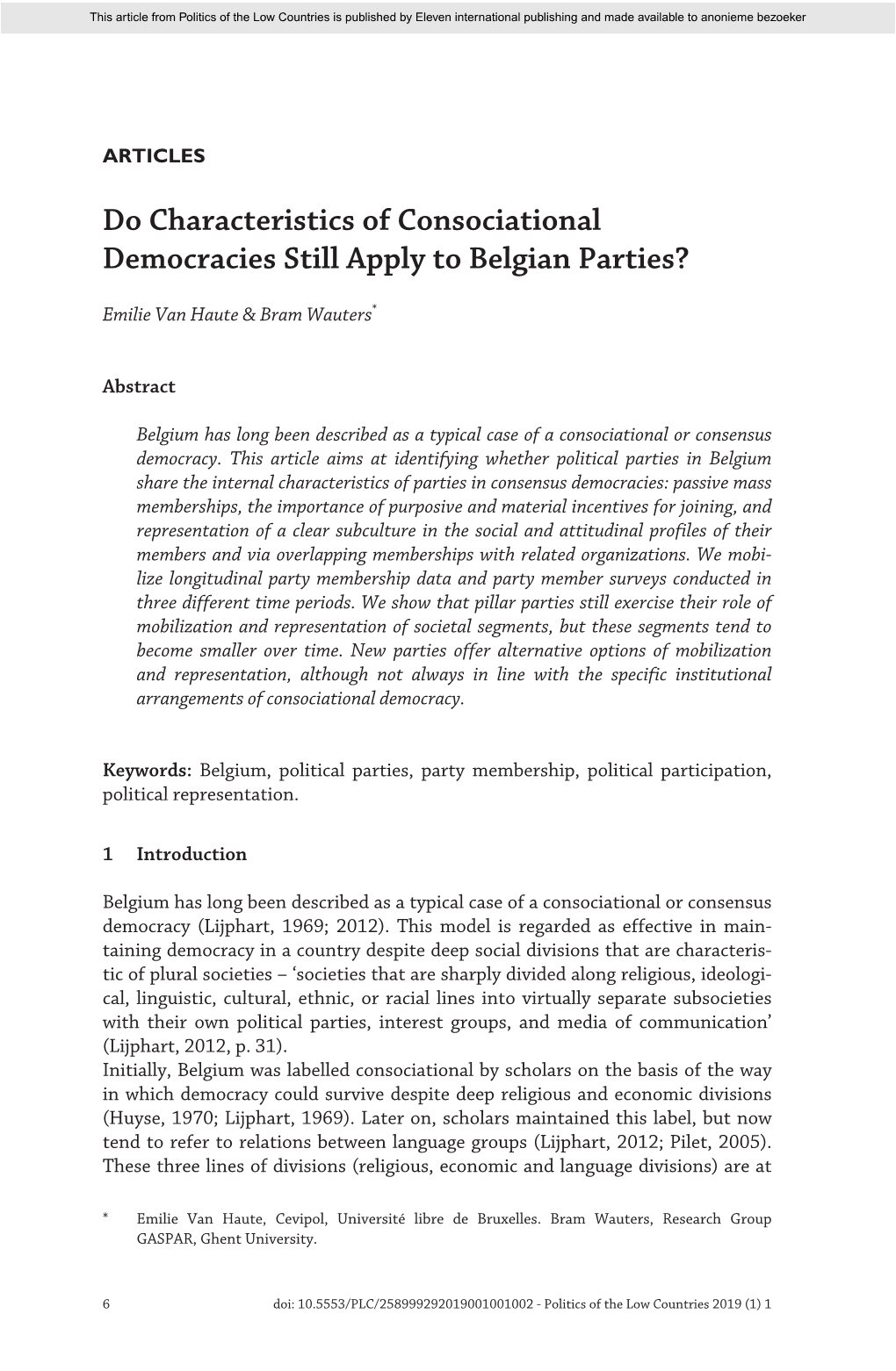 Do Characteristics of Consociational Democracies Still Apply to Belgian Parties?