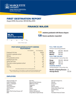 First Destination Report Finance Major