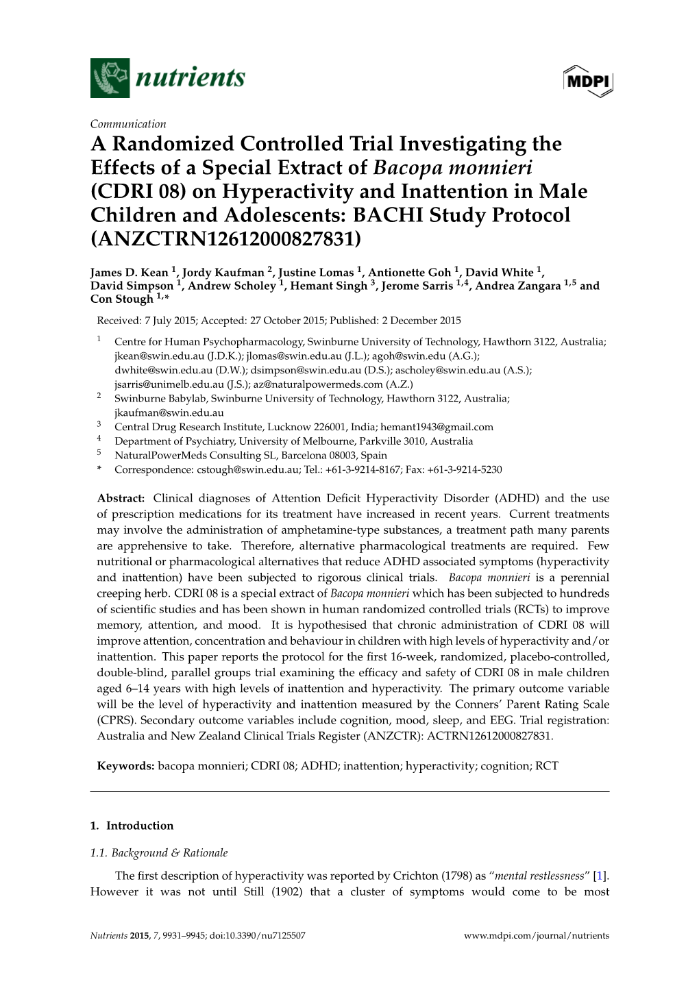 A Randomized Controlled Trial Investigating the Effects of a Special