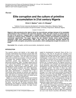 Elite Corruption and the Culture of Primitive Accumulation in 21St Century Nigeria