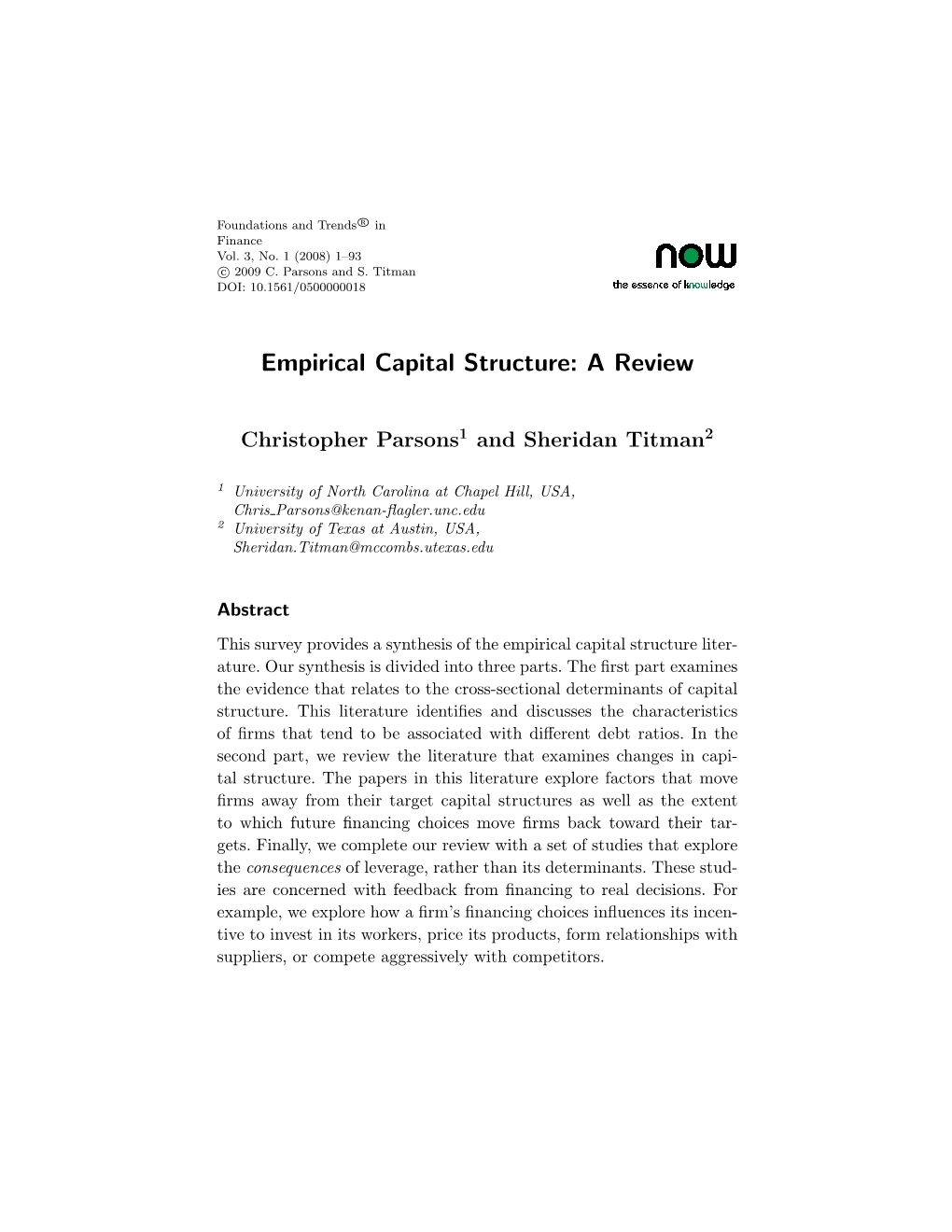 Empirical Capital Structure: a Review