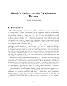 Henkin's Method and the Completeness Theorem
