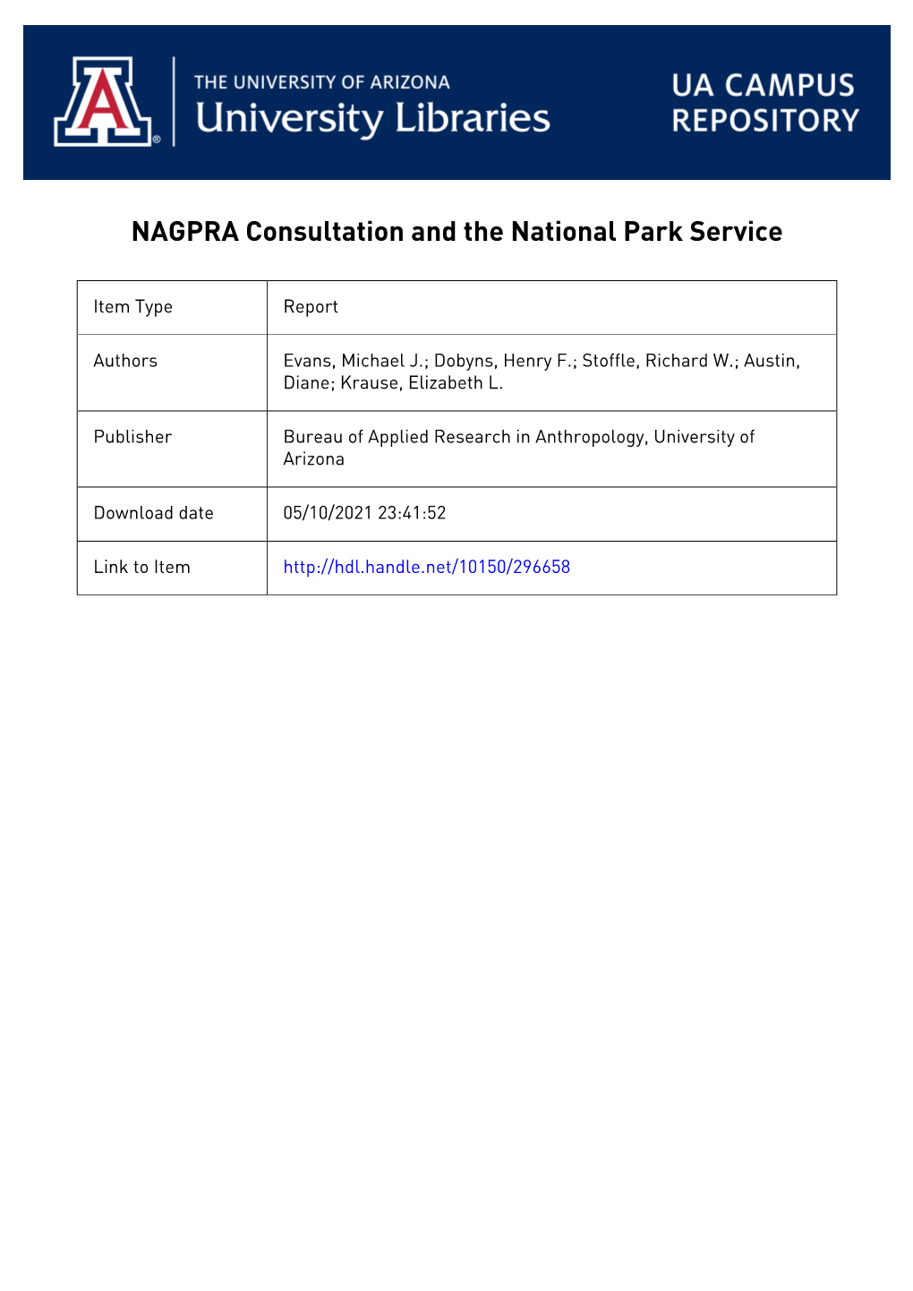 NAGPRA Consultation and the National Park Service