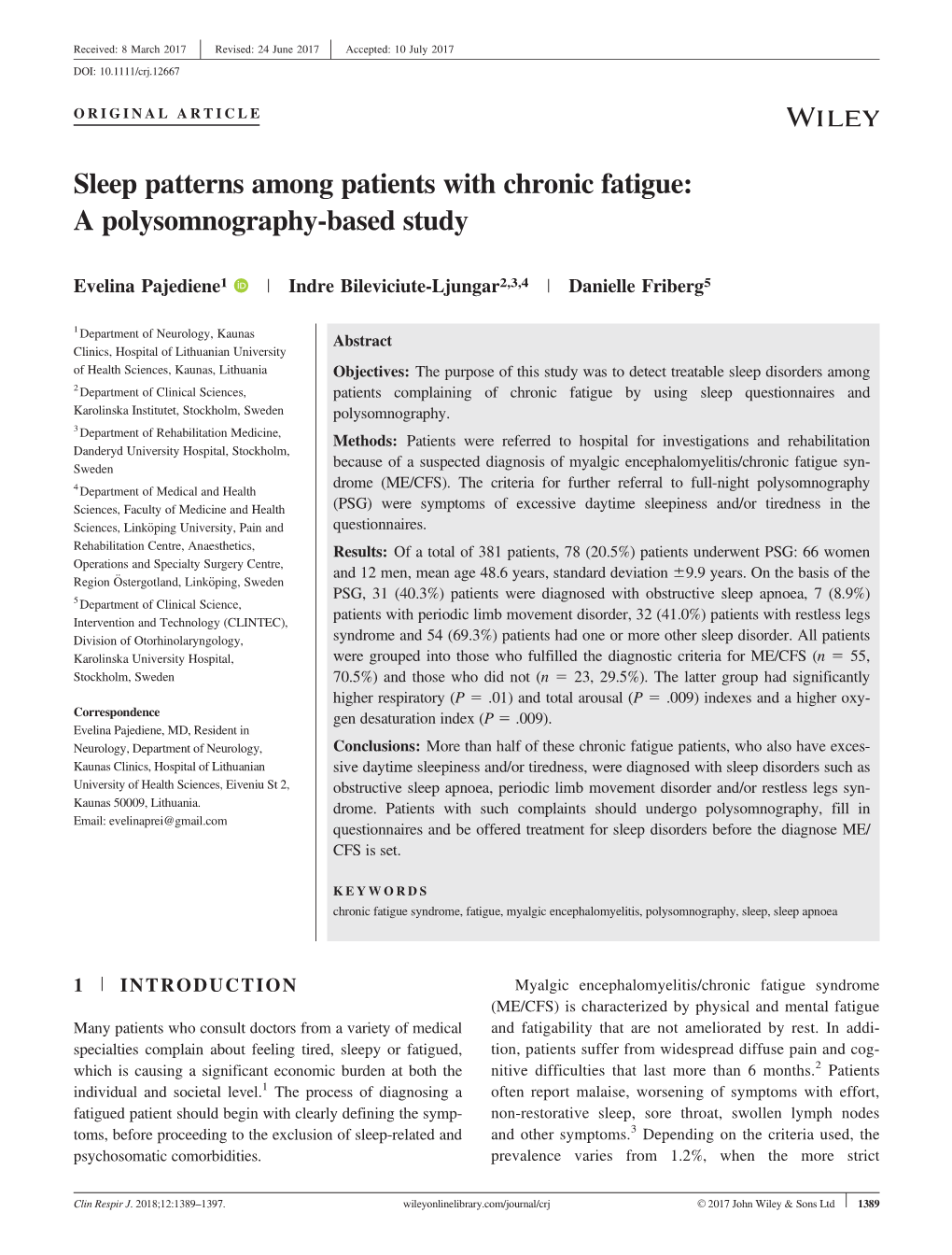 Sleep Patterns Among Patients with Chronic Fatigue: a Polysomnography&#8208;Based Study