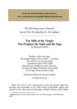 The Milk of the Virgin: the Prophet, the Saint and the Sage by Renaud Fabbri