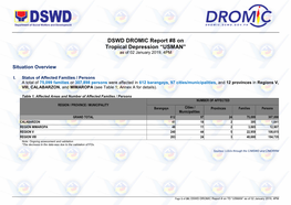 DSWD DROMIC Report #8 on Tropical Depression “USMAN” As of 02 January 2019, 4PM