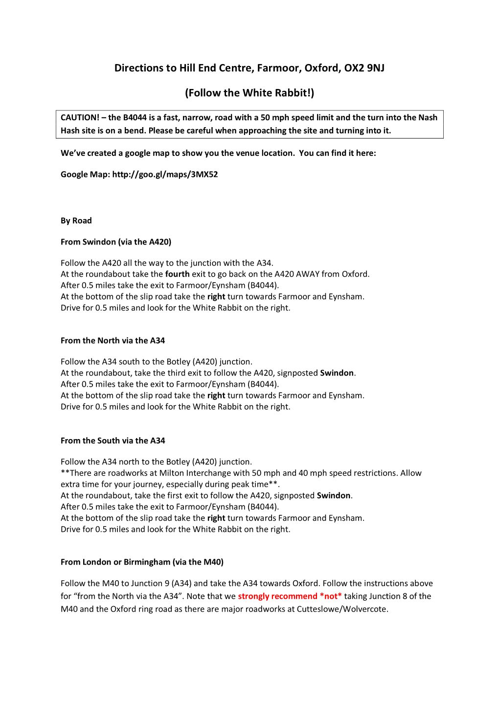 Directions to Hill End Centre, Farmoor, Oxford, OX2 9NJ