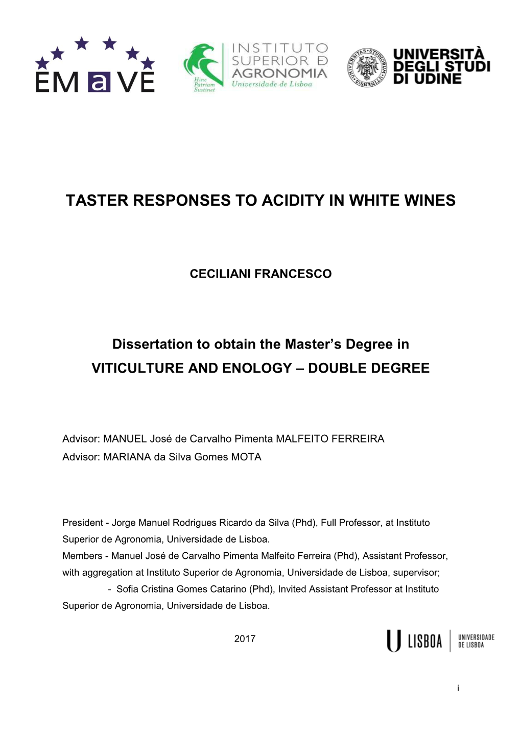 Taster Responses to Acidity in White Wines