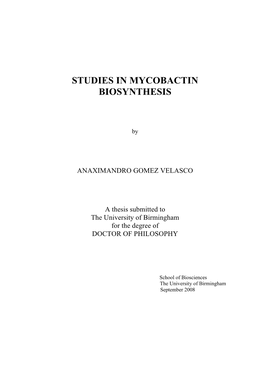 Studies in Mycobactin Biosynthesis