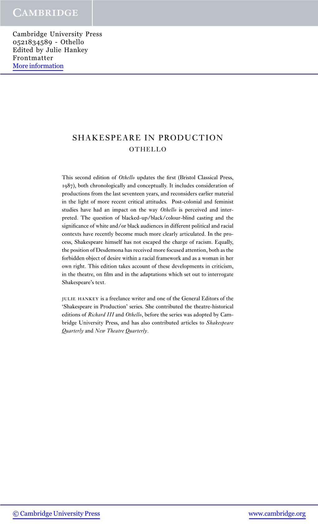Shakespeare in Production Othello