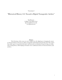“Rhetorical History 2.0: Toward a Digital Transgender Archive”