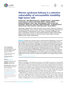 Werner Syndrome Helicase Is a Selective Vulnerability Of