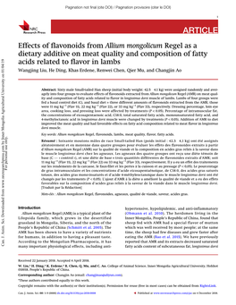 Effects of Flavonoids from Allium Mongolicum Regel As a Dietary