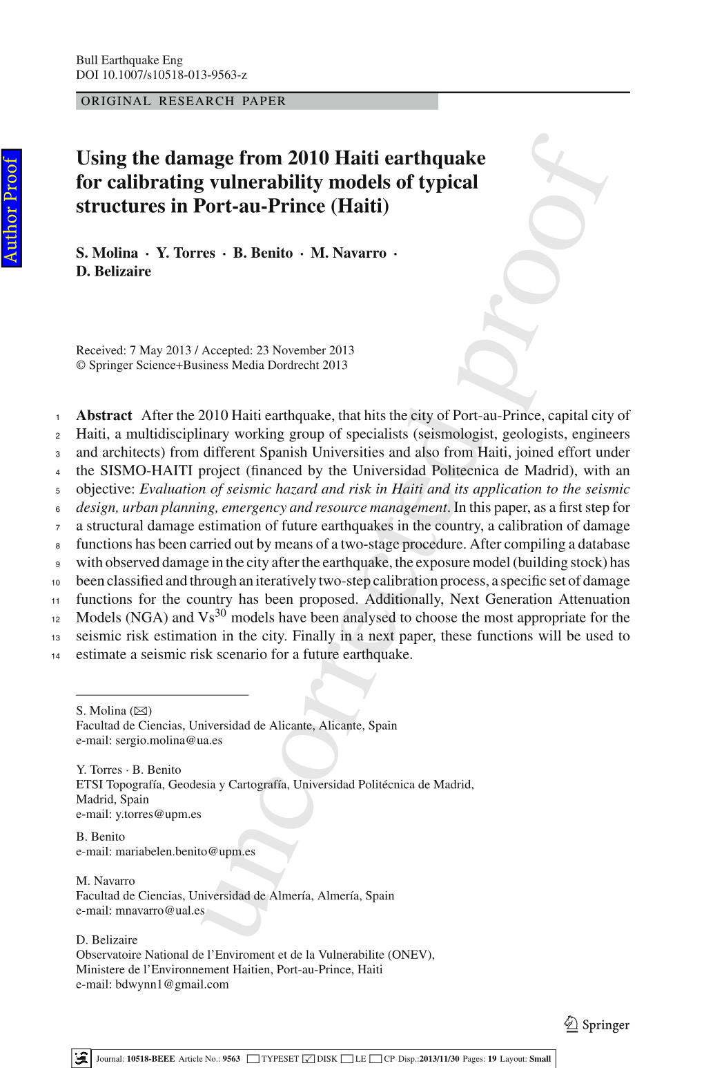 Using the Damage from 2010 Haiti Earthquake for Calibrating Vulnerability Models of Typical Structures in Port-Au-Prince (Haiti)