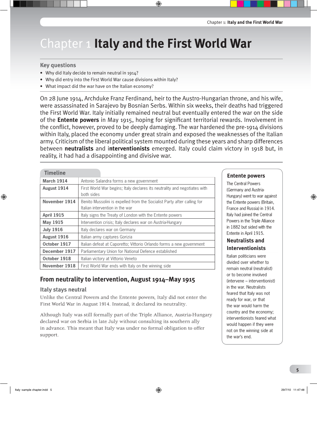 Sample Chapter.Indd 5 29/7/10 11:47:48 Section 2: Impact of the First World War