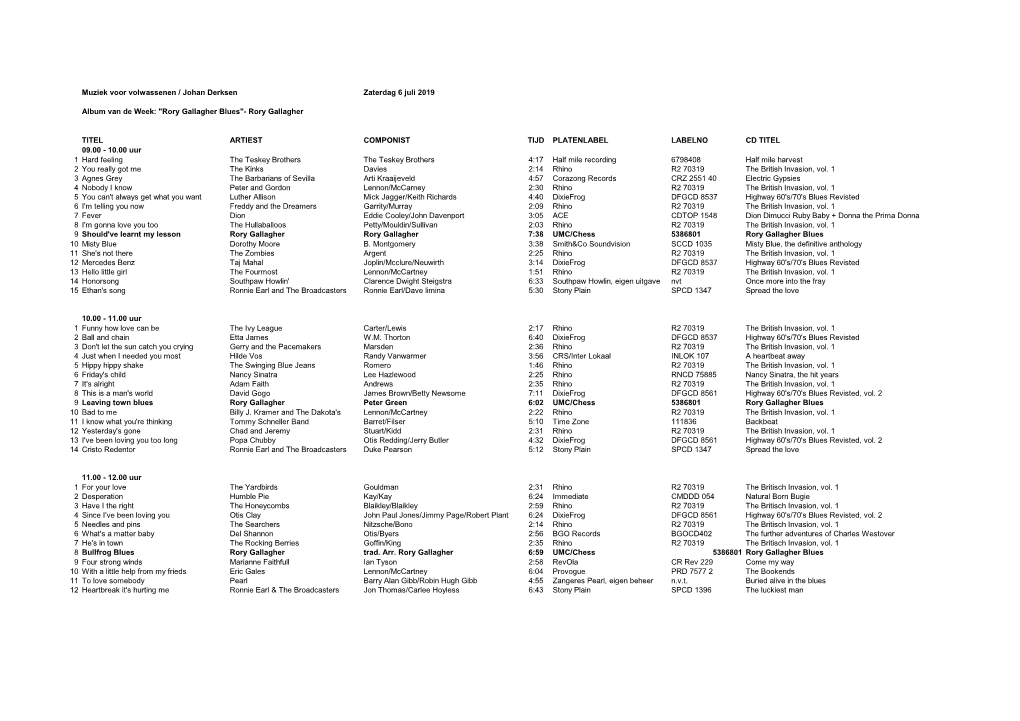 Muziek Voor Volwassenen / Johan Derksen Zaterdag 6 Juli 2019