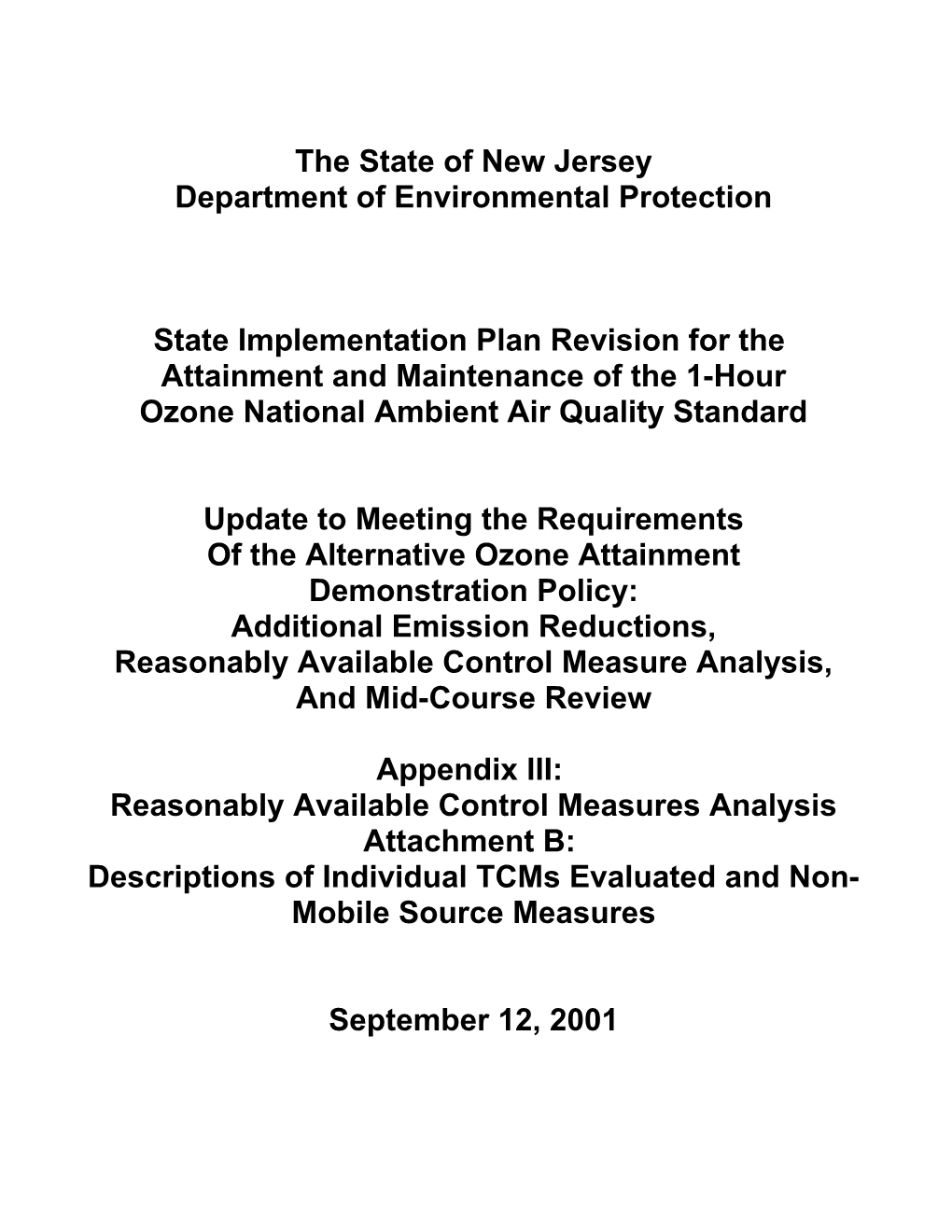 Potential Emissions Reductions from Transportation Control Measures