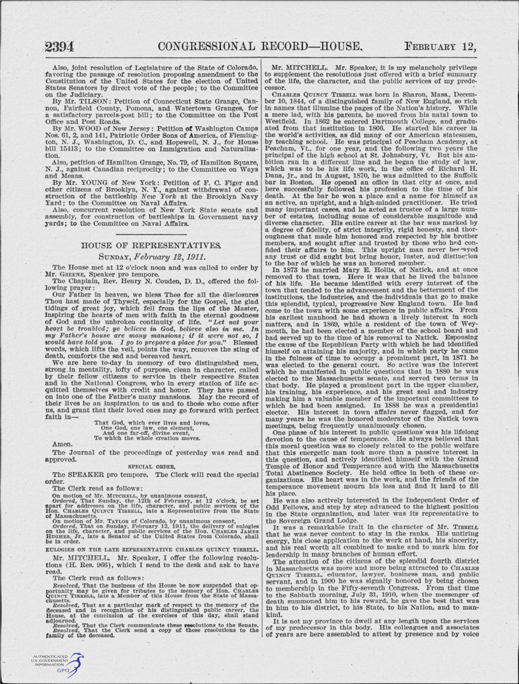 Congressional Record-House, February 12;