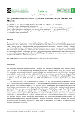 The Genus Inocybe (Inocybaceae, Agaricales, Basidiomycota) in Thailand and Malaysia