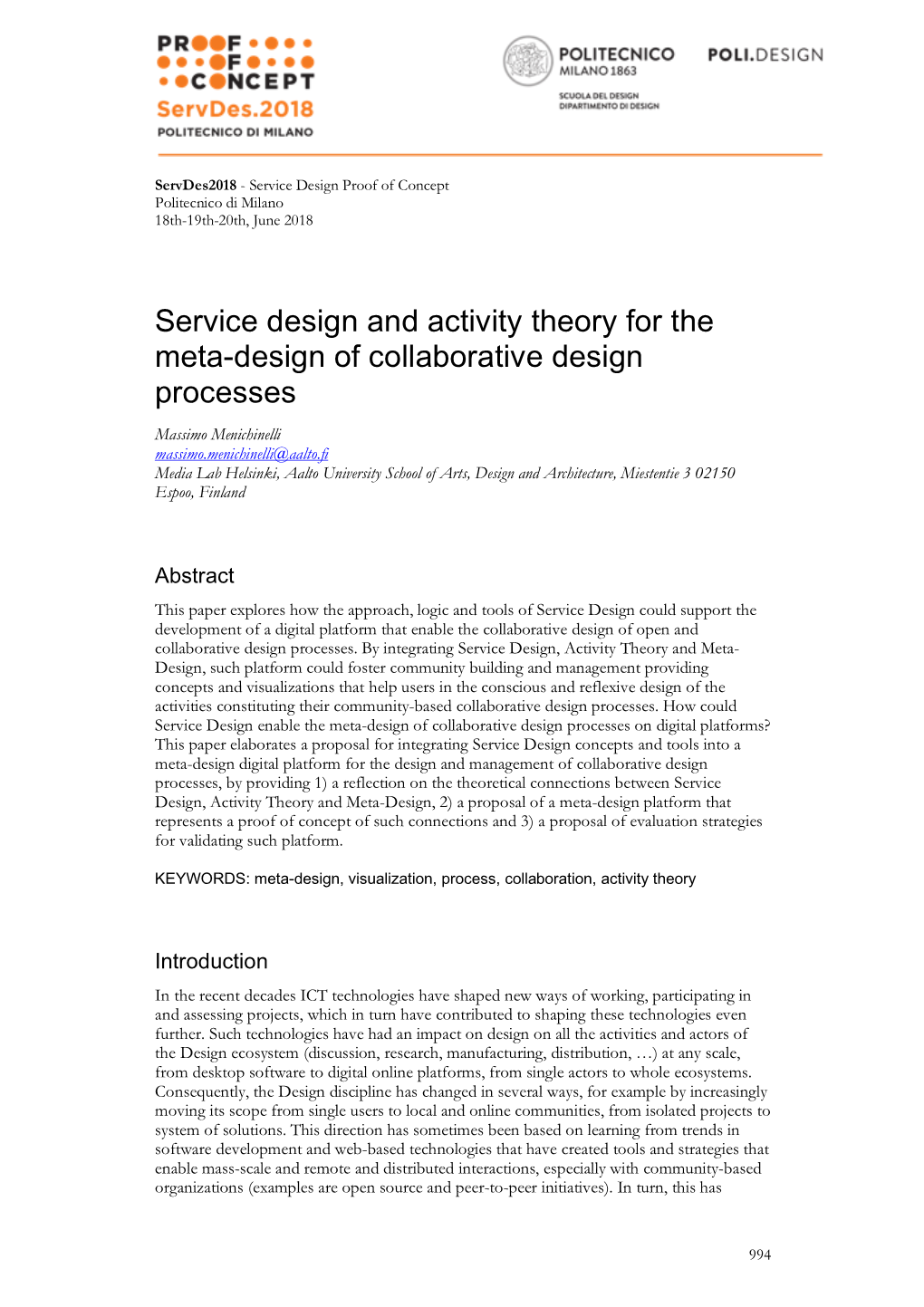 Service Design and Activity Theory for the Meta-Design of Collaborative Design Processes
