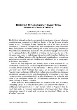 Revisiting the Invention of Ancient Israel Interview with Norman K